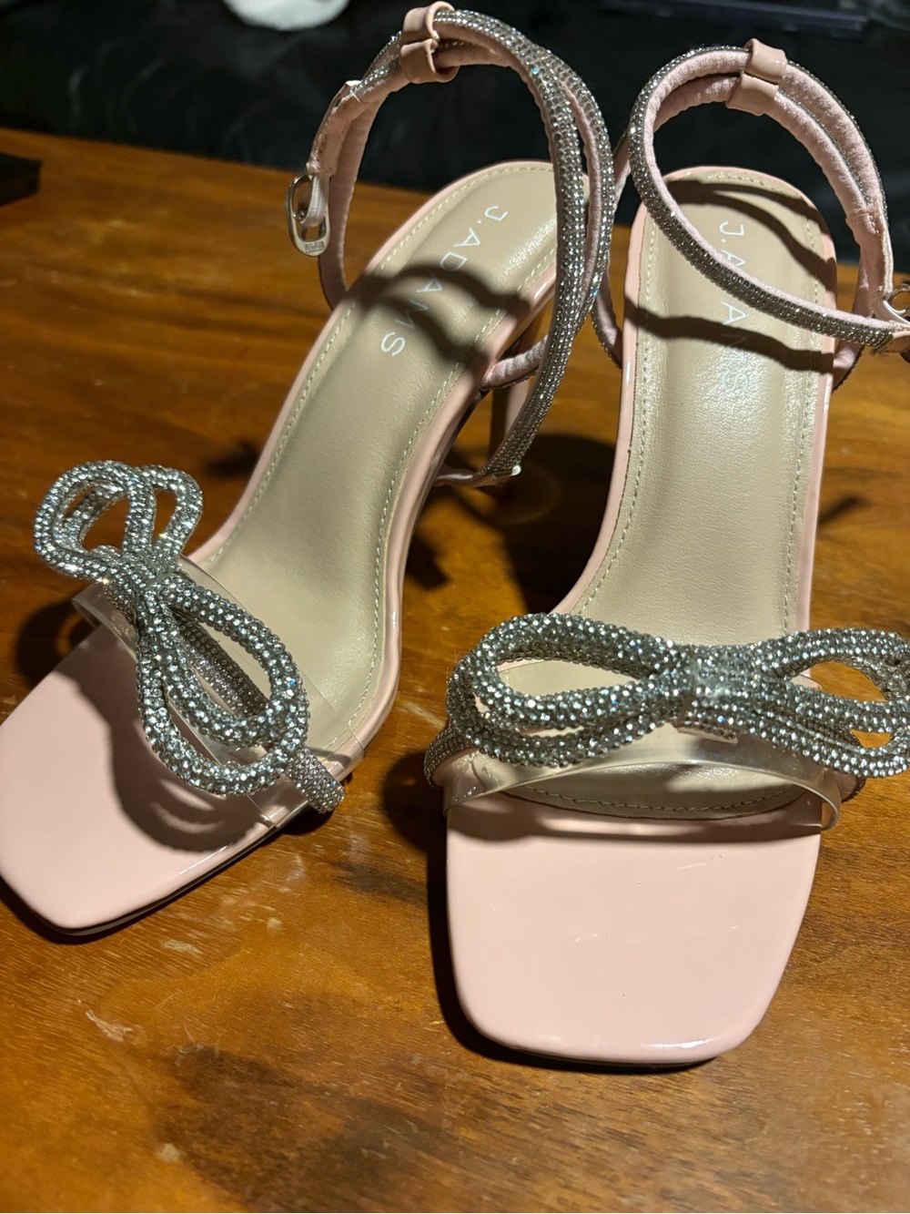 J. Adams Pink Rhinestone Bow Strappy Heels Size 7